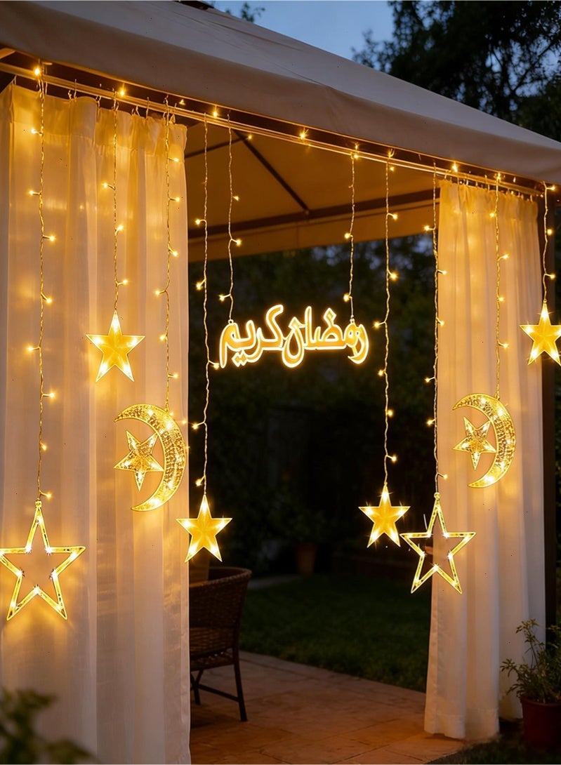توبيتش أضواء رمضان، أضواء زينة رمضان بيضاء دافئة على شكل قمر ونجوم، زينة نوافذ 8 أوضاع إضاءة داخلية وخارجية لزينة المنزل في رمضان - Image 4